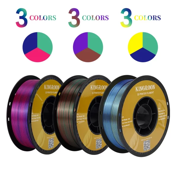 Tricolor silk filament para impressora 3d, pla filament, 1,75mm, materiais plásticos, 1kg spool, sem bolha, multicolor