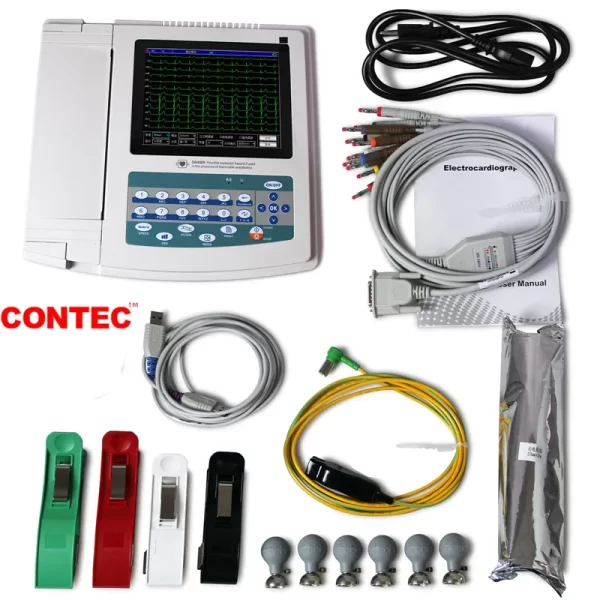 Tela de toque digital 12 canais 12 leads ecg ekg eletrocardiograph software para computador contec ecg1200g