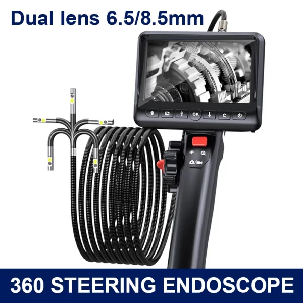 Cabeça de câmera dupla para mecânica de aeronaves automotivas, endoscópio articulado bidirecional, endoscópio industrial, 8,5mm