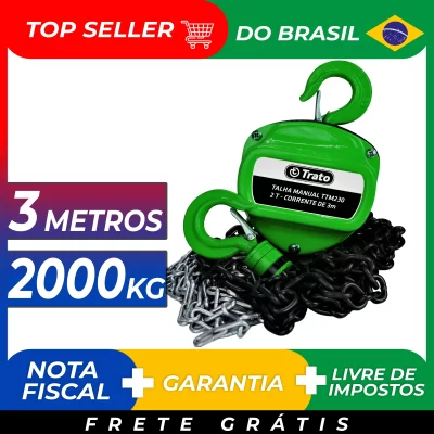 Talha Manual 2 Toneladas 2000 Kg Com Corrente 3 Metros Trato