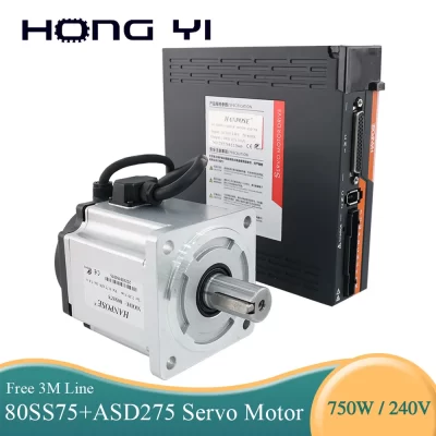 Kit de acionamento do servo motor para carpintaria, roteador CNC, 5.0A, 2.39N.m, 750W, AC200-240V, 3000rpm, 80SS75, ASD275, servo driver, cabo do codificador de 3m