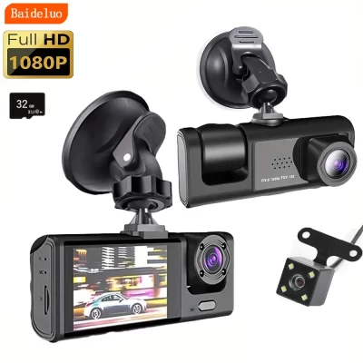 Night Vision Dash Cam com Gravação Loop, Gravador DVR, Gravador de Vídeo, Veículo DVR, 2 "Tela IPS, 1080P, 3 Câmera, IR