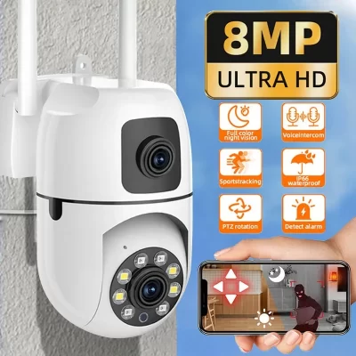 8mp lente dupla tela dupla wifi câmera de vigilância câmeras ip sem fio ao ar livre rastreamento automático visão noturna 8x zoom digital cctv