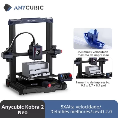 Impressora 3D ANYCUBIC Kobra 2 Neo FDM com velocidade máxima de impressão de 250 mm/s Tamanho de construção 9,8x8,7x8,7 pol./250x220x220 mm Nivelamento de 25 pontos (Brazil compre Impressora ganhe 1kg filamento )