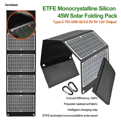 Etfe monocristalino solar dobrável bloco 45w célula fotovoltaica tipo c pd usb qc3.0 5v 9v 12v saída placa pv ao ar livre carregador rápido