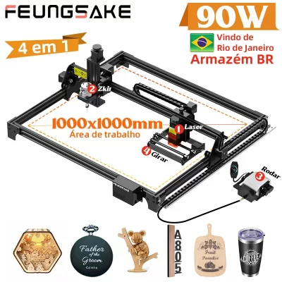 CNC Gravação A Laser e Máquina De Corte, Gravador De Metal, Cortador De Couro, Impressora De Madeira, Roteador De Ar Assist, 90W