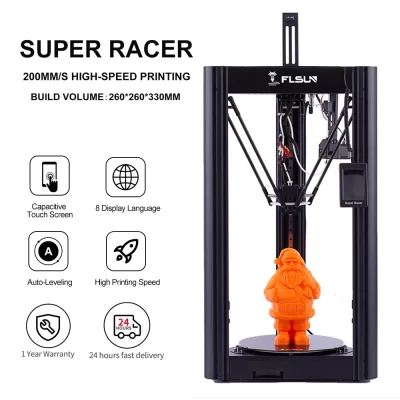 Impressora 3D FLSUN SuperRacer SR 200mm/s Nivelamento automático Alta Velocidade Impressão Rápida Impressão Tela de Toque Tamanho 260x260x330mm