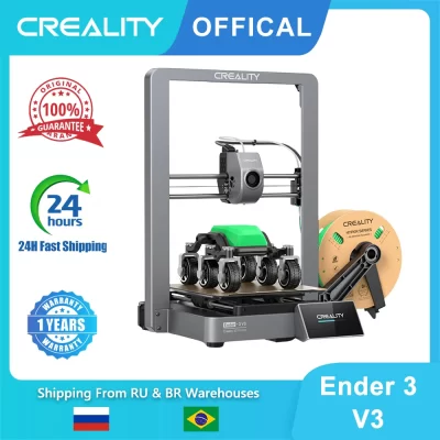 Impressora 3D Creality Ender 3 V3 com estrutura totalmente metálica 600 mm/S Velocidade de impressão rápida Extrusão sem entupimento 60W 300 ℃ Nivelamento automático Hotend