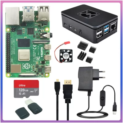 Raspberry Pi 4 Modelo B Kit, Adaptador de Energia, Estojo ABS, 8 GB, 4 GB, 2 GB, 1GB, 32 GB, 64 GB, Cartão de 128 GB, dissipador de calor