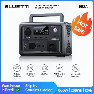 BLUETTI EB3A Estação de Energia Portátil, Gerador Solar, Bateria LiFePO4 para Acampamento ao Ar Livre, Pesca, RV, pesca, camping, drone, UPS, 600W, 268Wh, Plug Brasil, gerador portátil de ernegia, do brazil