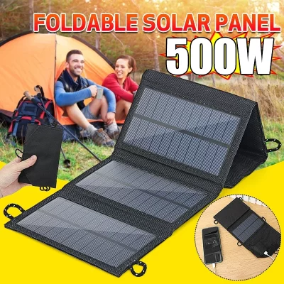 Painel solar dobrável portátil, painel solar, carregador rápido, USB, 5V, DC, poder total, banco móvel da potência para acampar, 500W