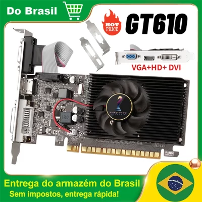 GT610 Placa de Vídeo Gráfica Computer Graphics, Ventilador Mudo, Interface HD, 810MHz, Exibição DDR3, Jogos, Desktop GPU, 2GB