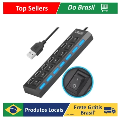 Hub De Usb 7 Portas 2.0 Hd Extensor ultra rapido Pen Drive E LED Converter Expansor Para Pc Computador Notebook Multi Portas