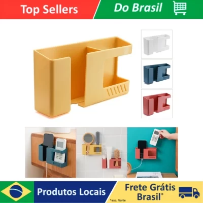 Suporte De Parede Dois Em Um Multifuncional Sem Furar Para Controle E Celular