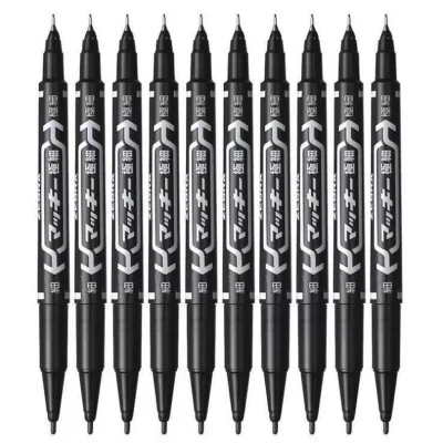 Conjunto profissional de marcadores de arte em cores, caneta marcadora de arte em duas linhas para escritório e escola com 10 peças