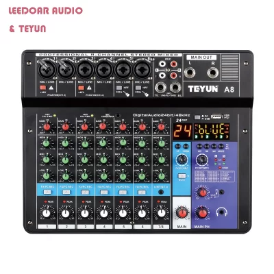 TEYUN-Mixer portátil profissional, Console de mistura de som, entrada do computador, 48V Power Number, transmissão ao vivo, A4, A6, A8, 4 canais, 8, 6, Novo