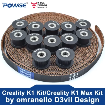 POWGE-Creality K1 Max Kit Timing Belt Aberto, 2MGT 2GT-7.7 RF, Polia tensor 20 dentes, furo 4 milímetros por Omranello D3vil Design