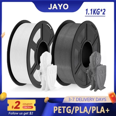 Jayo 2 rolos de filamento de impressora 3d petg/pla/pla plus 1.75mm 2.2 kg 100% sem bolhas materiais de impressão 3d não tóxicos para impressora 3d