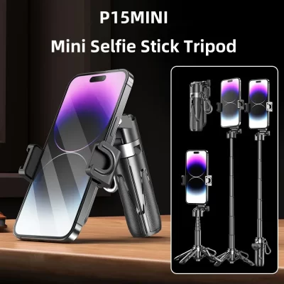 P15mini tripé selfie stick 3 em 1, tripé extensível para telefone com controle remoto removível para fotografia de streaming ao vivo de vlog