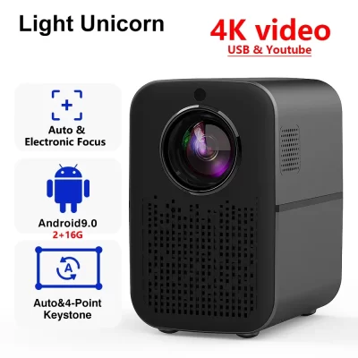 Projetor de Vídeo LED com Bluetooth, Unicórnio de Luz, M6 PRO, 4K, Android, 6000 Lumens, 5G, WiFi, Beamer, Foco Automático, Cinema em Casa, Smartphone, 1080P