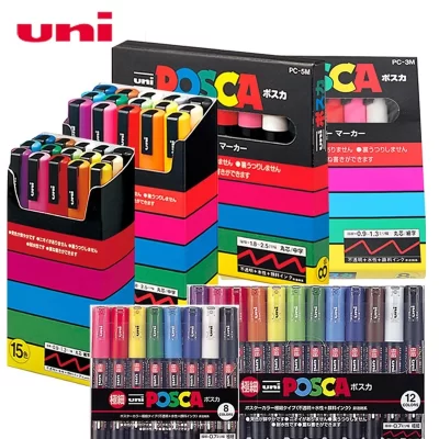 Uni Posca-Acrílico Paint Marker Set Canetas, Papelaria japonesa, Graffiti Art Supplies, PC-1M, 3m, 5m