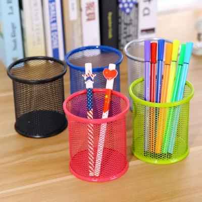 Round and Square Pencil Storage Desk, Organizador de papelaria arrumado, Pen Holder, Mesh Pot