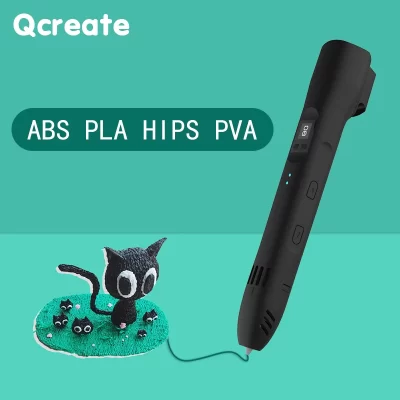 Qcreate-3d pen suporta abs pla, quadris, pva, 60-245 graus, faixa de temperatura, tela lcd ajustável, controle de velocidade 8