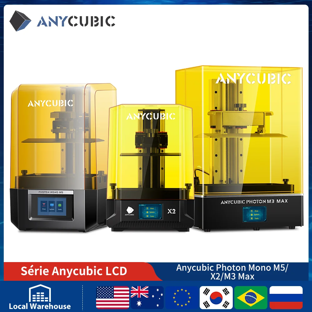 Impressora 3D de resina LCD ANYCUBIC DLP SLA Photon Mono 2, X 6Ks, M5, M5s, M5s Pro, M3 Max, D2, Mono 4, Wash and Cure 3, 3 Plus, Max