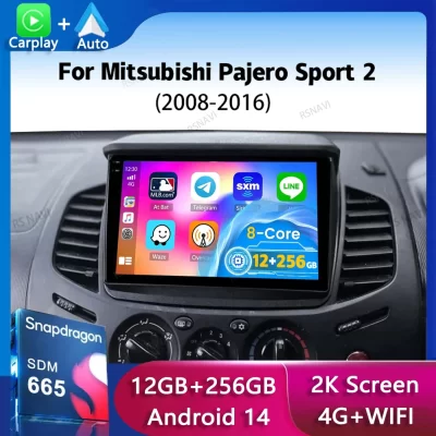 Rádio do carro de android 14 carplay para mitsubishi pajero sport 2 l200 triton 2008 - 2016 navegação multimídia player estéreo wifi + 4g