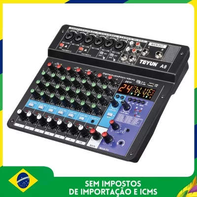 Mixer portátil profissional, Som Mixing Console, entrada de computador, 48V Power Number, transmissão ao vivo, equipamentos de áudio, 8 canais