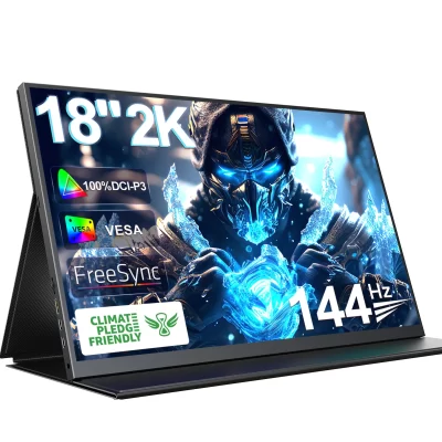 UPERFECT 18 Polegada 144HZ 2K Monitor Portátil IPS Exibição Externa Segunda Tela 100%sRGB 16:9 250Cd/m² Para Jogos Laptop PS3/PS4 Switch Monitores Mini PC Tablet Com Suporte VESA Tipo-C Mini HDMI-Compatível