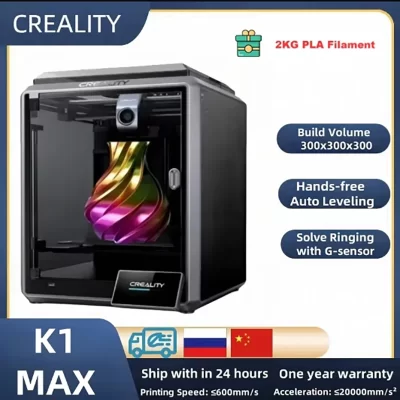 Creality K1 Max Impressoras 3D 600 mm/s Extrusora de acionamento direto de engrenagem dupla de alta velocidade com tela sensível ao toque colorida de 4,3 '' Impressão direta