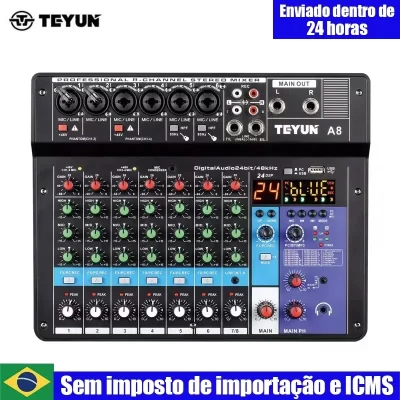 TEYUN-Mixer portátil profissional, Console de mistura de som, entrada do computador, 48V Power Number, transmissão ao vivo, A4, A6, A8, 4 canais, 8, 6, Novo