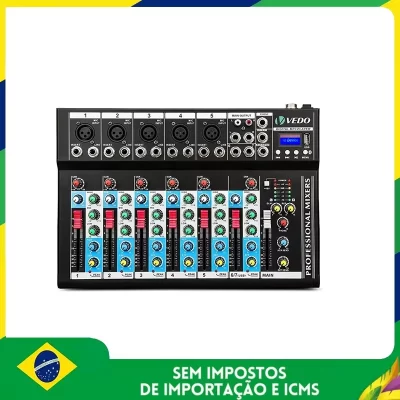 VEDO-Mixer Portátil Profissional, Console De Mistura De Som, Mini Mixer De Áudio, 7 Canais, Gravação, Computador, Reprodução, Transmissão, Podcast