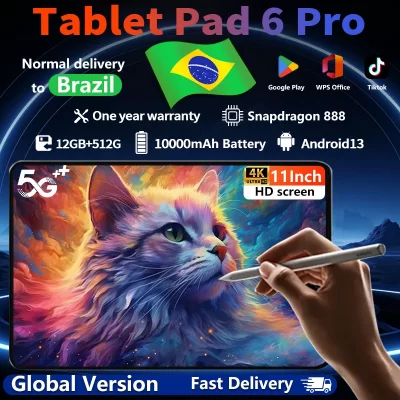 Tablet PC Original Pad 6 Pro, Android 13, Snapdragon 888, 11 ", 5G, SD, Dual SIM, Bluetooth, Wi-Fi, Tablet, HD, 4K, 10000mAh, 12GB + 512GB, 2021