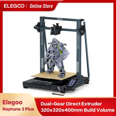 ELEGOO-NEPTUNE 3 PLUS Impressora 3D FDM, Auto Nivelamento, 4.3 "Capacitiva HD Touch Screen, Dual Gear Metal Extrusora, 320x320x400mm