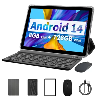 PRITOM-Tablet Android 14, Octa Core, 5G WiFi, Teclado, Mouse, Case, 8GB RAM, 4 Expandir RAM, 128GB ROM, 10 ", TAB11