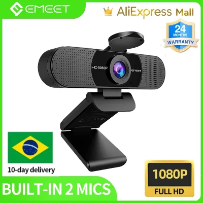Câmara Web Full HD com Microfones com Cancelamento de Ruído, Câmara Streaming USB, Reunião Vídeo Computador, 1080P