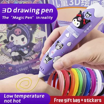 Anime sanrio kuromi cinnamoroll crianças 3d caneta de impressão tridimensional escova de baixa temperatura brinquedo multifuncional pintura presentes