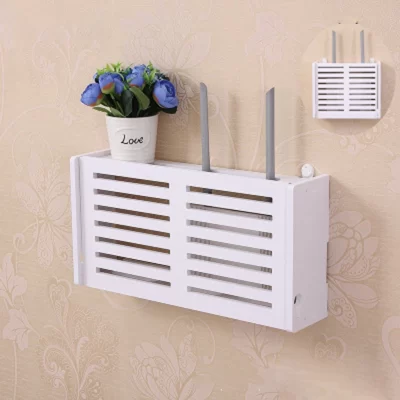 Montado na parede Router Box, sem broca, prateleira de armazenamento, suporte de parede, Wifi Organizer, Bins, Bins, 38x20