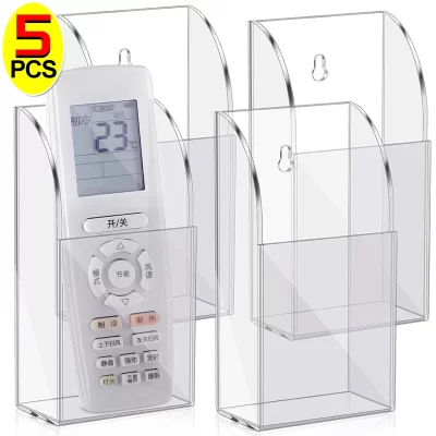 Acrílico Wall Mounted Storage Rack com ganchos, ar condicionado, suporte de controle remoto, multi-função, caixa transparente, 1pc, 5 pcs