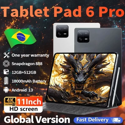 Tablet Snapdragon Pad 6 Pro Original, Android 13, 12GB + 512GB, 10000mAh, PC, 5G, SD, Dual SIM, Bluetooth, WiFi, 888, 11 ", HD, 4K, 2021