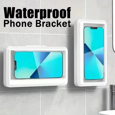 Suporte ajustável para telefone de chuveiro, à prova d'água, rotação de 360 graus, montagem em espelho de parede, capa de suporte para celular para banheiro e banheira