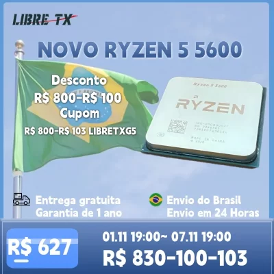 LibreTx Processador Ryzen 5 5600 CPU para Jogos Soquete AM4, Estoque no Brasil
