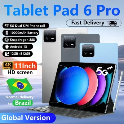 Tablet PC Original Pad 6 Pro Android 13, HD 4K, 12GB, 512GB, 10000mAh, Snapdragon 888, 11 ", 5G, SD, Dual SIM, Bluetooth, Wi-Fi, aba, 2021