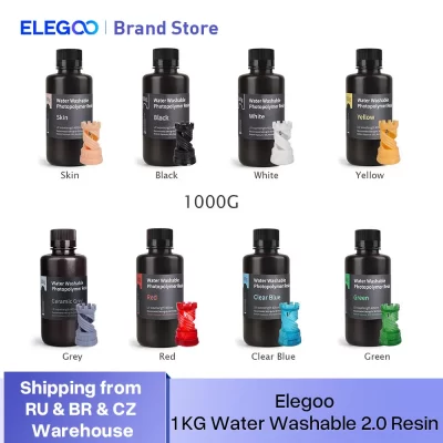 Elegoo resina de impressora 3d lavável à água lcd resina de cura uv 405nm resina fotopolímero padrão para impressão lcd 3d 1000g 8 cores