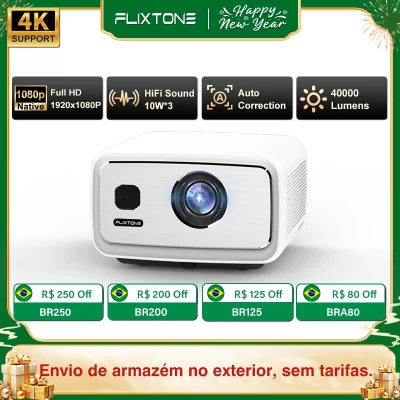 FlixTone D9W 3000 ANSI Full HD 1080P Projetor para filmes Android WiFi 6 Projetor de feixe de home theater para vídeo de reunião ao ar livre