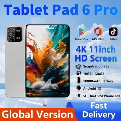 Android 13 WiFi Online Tablet, 5G, Pad 6 Pro, 4K, 12GB, 512GB, 10000mAh, Snapdragon 888, HD, 10.1, Tela Grande, PC
