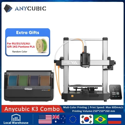 Anycúbico k3 combo impressão fdm multicolorida em 4 a 8 cores impressora 3d com velocidade máxima de impressão de 600 mm/s tamanho de construção 250mm x 250mm x 260m