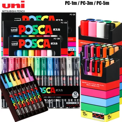Conjunto de canetas marcador uni posca, acrílico plumones rotuladores PC-1M,3m,5m,8k,17k,7/8/15 cores caneta de pôster pop/art de propaganda graffiti